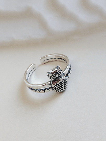 925 Sterling Silver With Antique Silver Plated Vintage Owl Rings