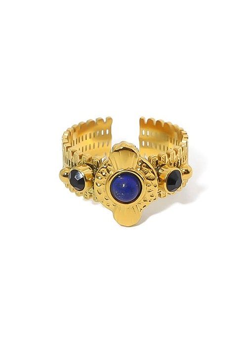 Geometrischer Vintage-Ring mit Saphir aus Titanstahl