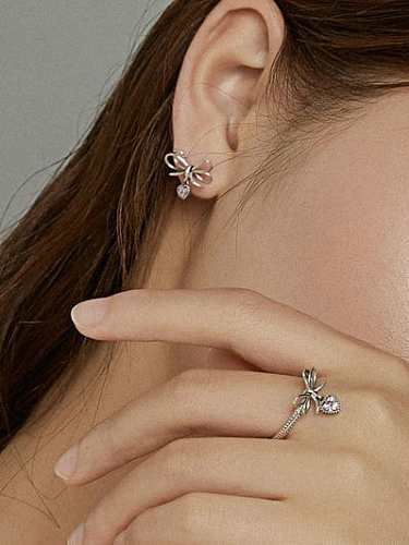 925 Sterling Silver Cubic Zirconia Cute Butterfly Ring And Earring Set