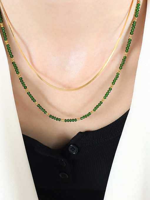 Titanium Steel Glass beads Green Geometric Vintage Multi Strand Necklace