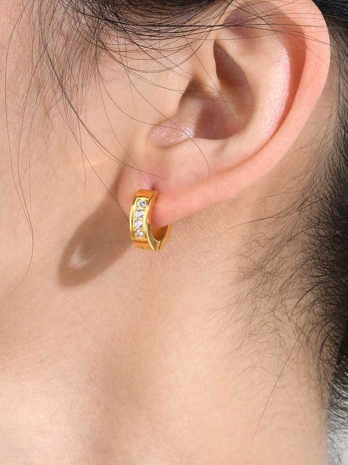 Geometrischer minimalistischer Huggie-Ohrring aus Edelstahl mit Strasssteinen