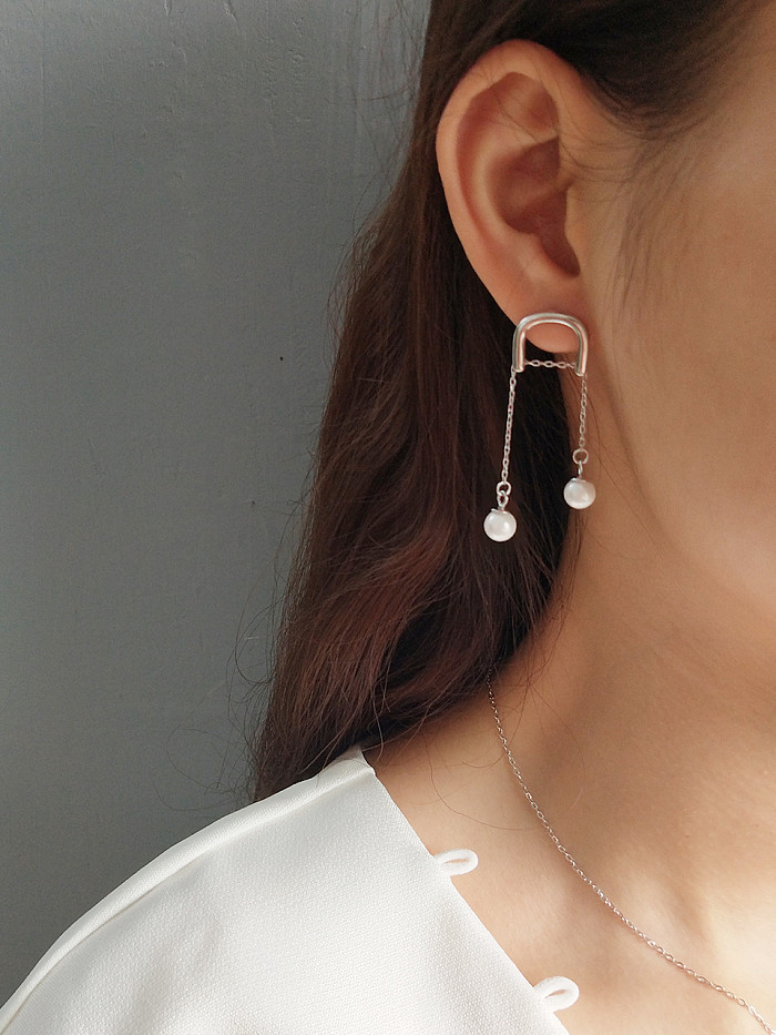 Sterling silver synthetic pearls horseshoe buckle earrings