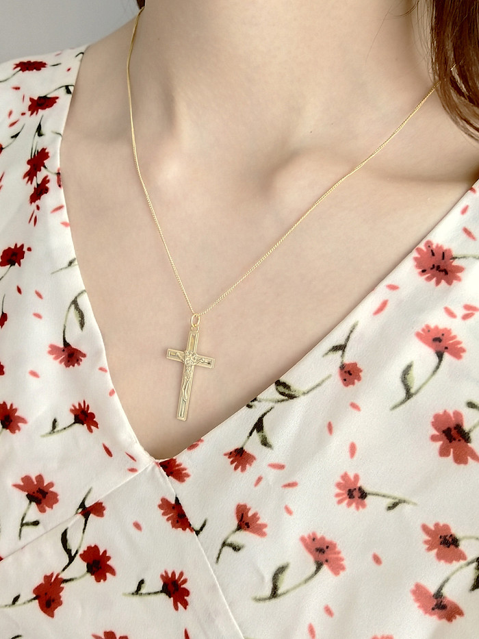 Pure silver gold plated cross Jesus Necklace