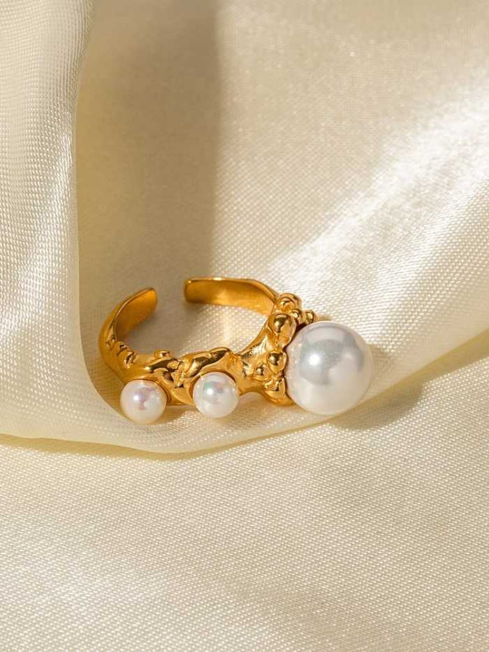 Stainless steel Freshwater Pearl Geometric Dainty Band Ring