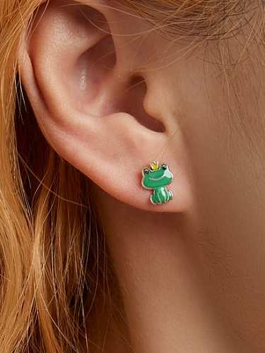 925 Sterling Silver Enamel Frog Cute Stud Earring