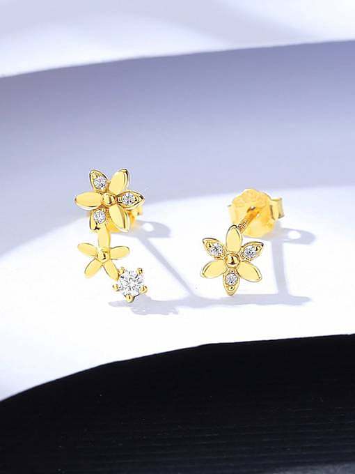 925 Sterling Silver Cubic Zirconia Flower Minimalist Stud Earring