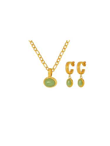Ovales Vintage-Set aus Smaragd-Ohrringen und Halskette aus Titanstahl
