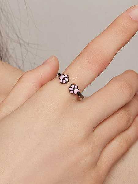 925 Sterling Silver Enamel Palm Cute Band Ring