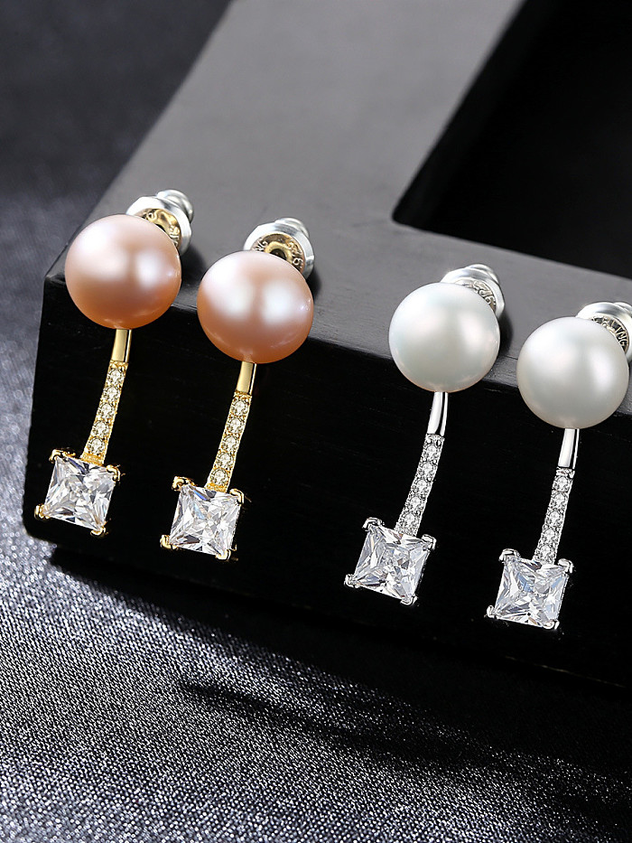 Sterling silver micro-set 3A zircon natural pearl stud earrings