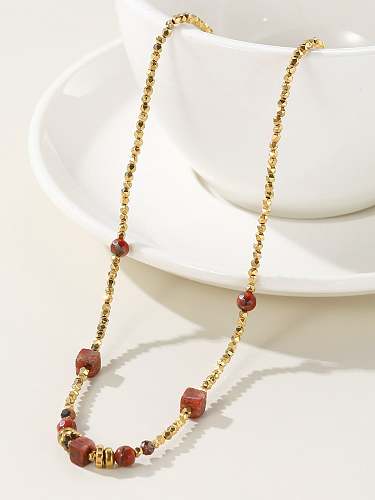 Rote geometrische Vintage-Halskette mit Titanstahlperlen