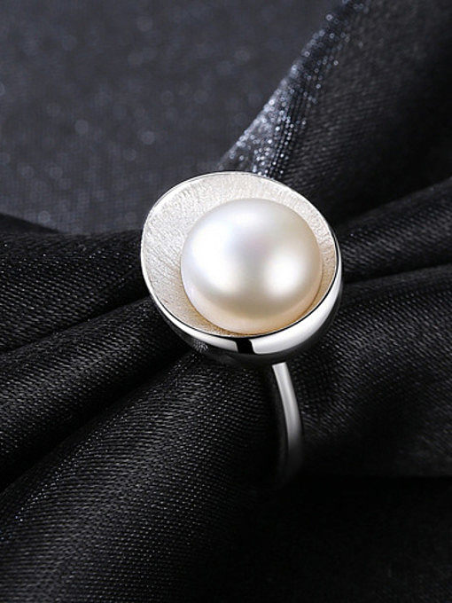 Sterling Silver 9-9.5mm natural pearl free size ring