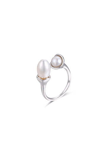 Sterling Silver special shaped synthesis pearl personality ring