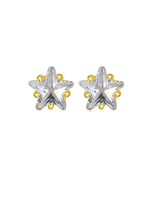 Boucles d'oreilles minimalistes en argent sterling 925 avec oxyde de zirconium et pentagramme