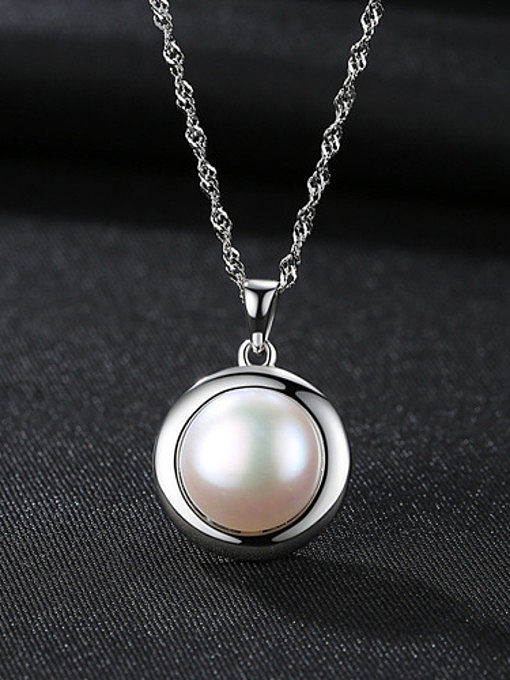 Pure silver natural pearl minimalist round design necklace