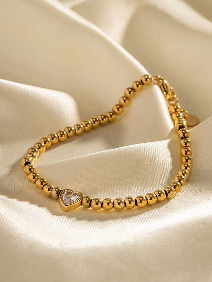 Bracelet en acier inoxydable avec zircon cubique et perles délicates en forme de cœur
