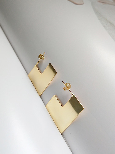 Sterling Silver geometric modeling gold plated earring