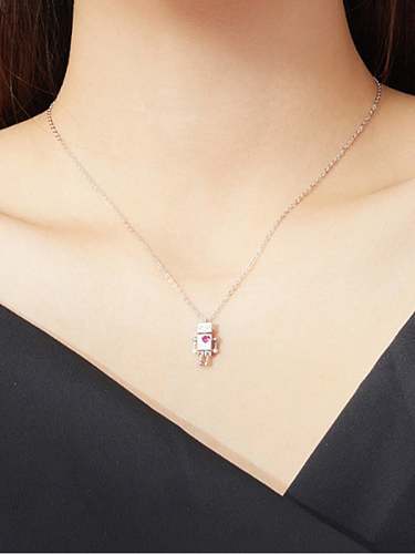 925 Sterling Silver With White Gold Plated Minimalist Love Robot Necklaces