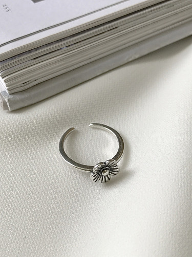 Anéis de flor de prata esterlina 925 com banhado a prata antiga