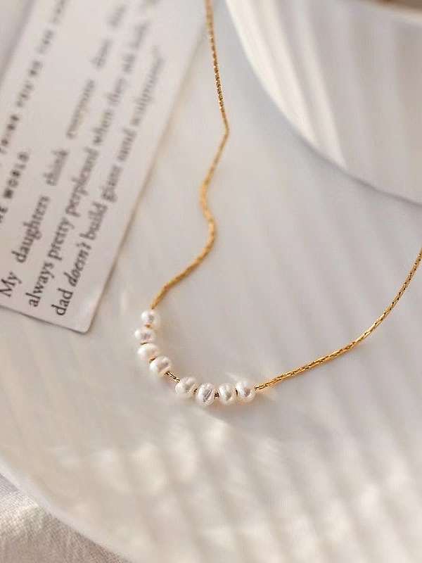 Stainless steel Freshwater Pearl Geometric Necklace