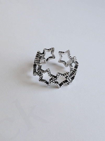 925 Sterling Silver With Antique Silver Plated Vintage Star Rings