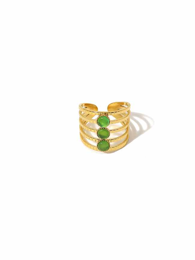 Titanium Steel Cats Eye Green Geometric Trend Band Ring