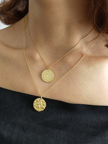 Sterling silver fashion round card simple personality gold necklace