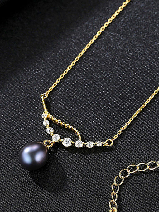 Pure silver electroplated 18K gold natural freshwater pearl Zircon Necklace