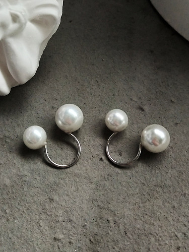 Ohrclip-Ohrring aus reiner synthetischer Perle aus Silber