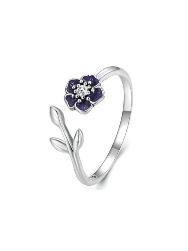 Anel de aliança bonito flor de esmalte prata esterlina 925