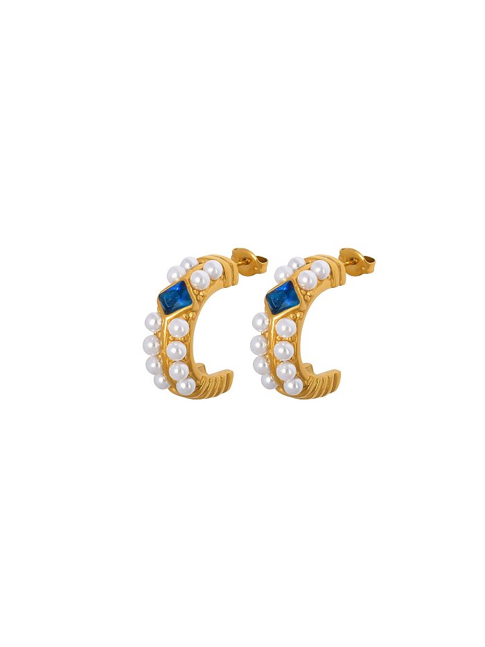 Titanium Steel Imitation Pearl Geometric Trend Hoop Earring