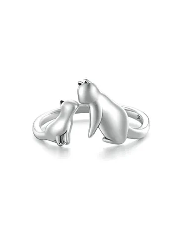 925 Sterling Silver Icon Cat Cute Band Ring