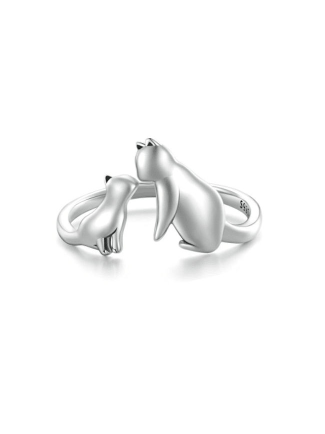 Anel lindo ícone de prata esterlina 925 para gato