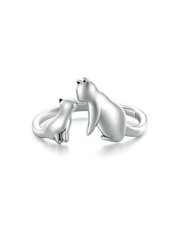 Anel lindo ícone de prata esterlina 925 para gato