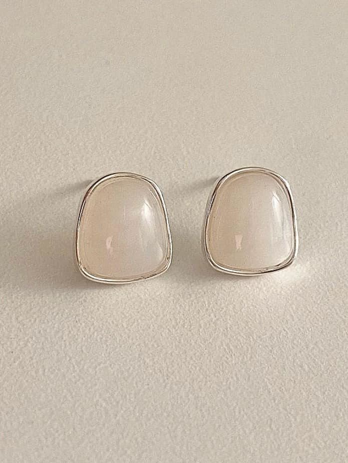 925 Sterling Silver Cats Eye Geometric Minimalist Stud Earring