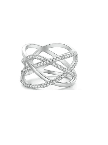 Geometrischer klassischer stapelbarer Ring aus 925er-Sterlingsilber mit Zirkonia