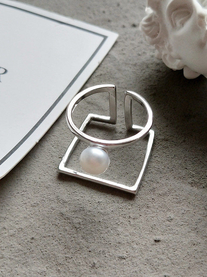 Sterling silver double layer synthetic pearl ring
