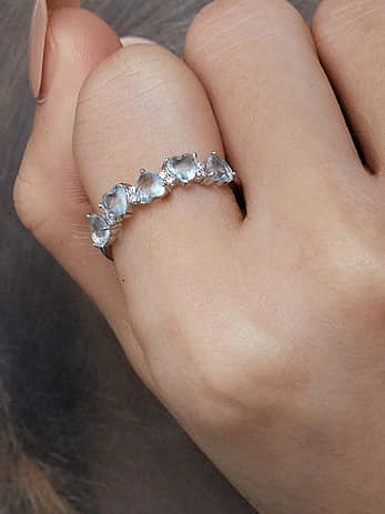 925 Sterling Silver Cubic Zirconia Heart Dainty Band Ring