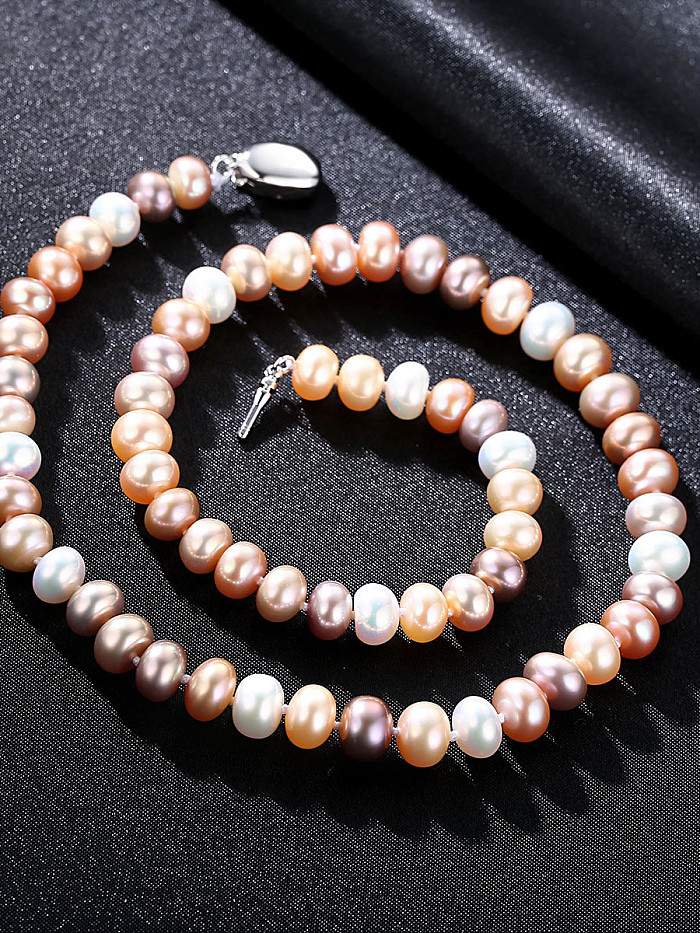 8-9mm strong light natural freshwater pearl exquisite silver button Pearl Necklace