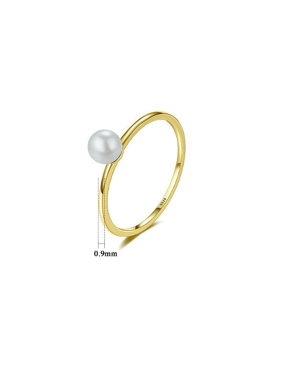 925 Sterling Silver Imitation Pearl Geometric Minimalist Band Ring