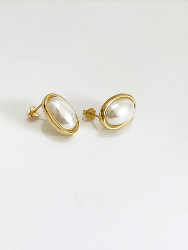 925 Sterling Silver With 18k Gold Plated Trendy Oval Stud Earrings