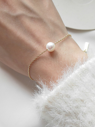 Pure silver synthetic pearl simple line Bracelet
