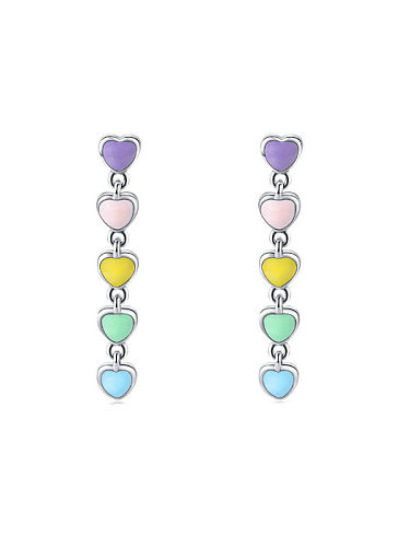 925 Sterling Silver Enamel Heart Cute Long Drop Earring