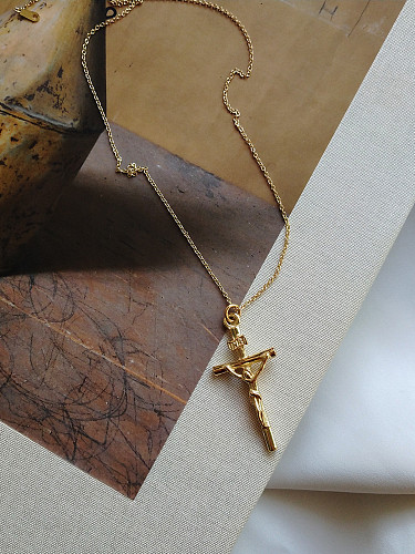 Einfache goldene Kreuz-Halskette aus Sterlingsilber