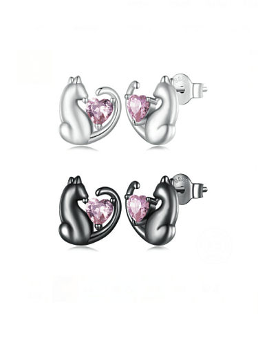Boucles d'oreilles en argent sterling 925 avec oxyde de zirconium et chat mignon
