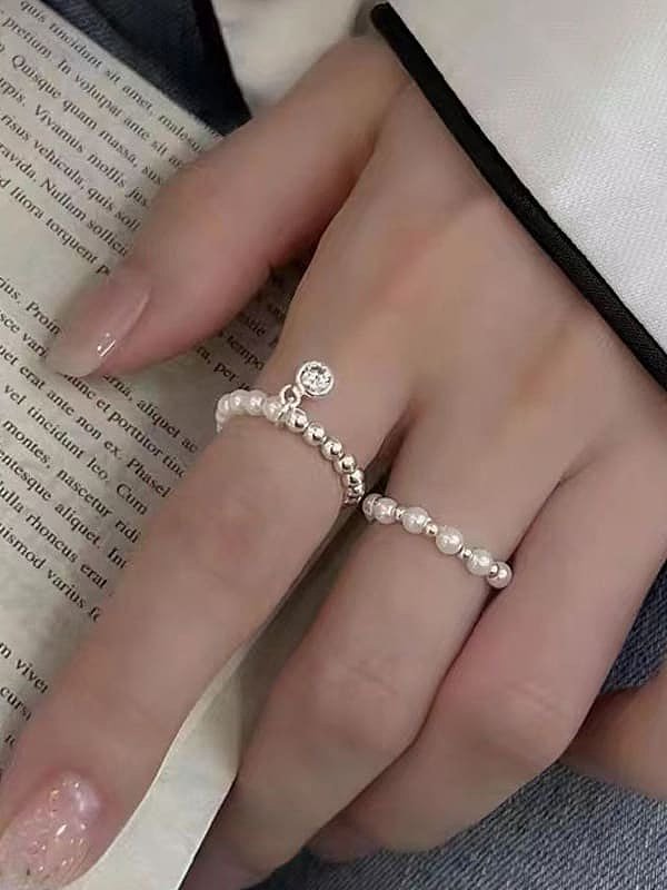 Titanium Steel Imitation Pearl Geometric Dainty Bead Ring