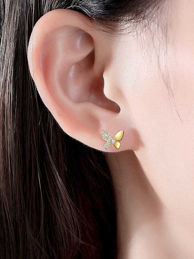Boucle d'oreille minimaliste papillon en argent sterling 925 avec oxyde de zirconium