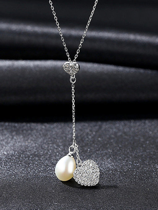 Collier de perles d'eau douce naturelles d'amour de zircon en argent pur