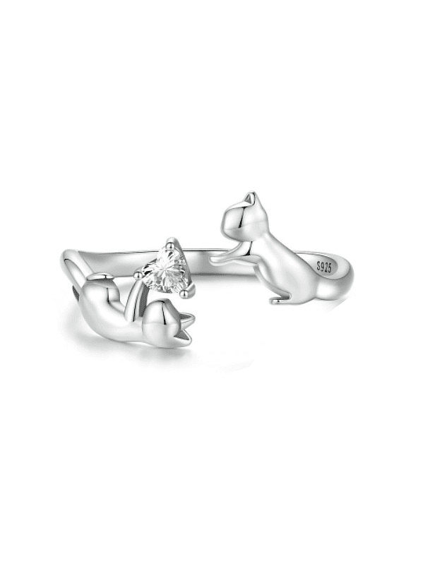 925 Sterling Silver Cat Cute Band Ring