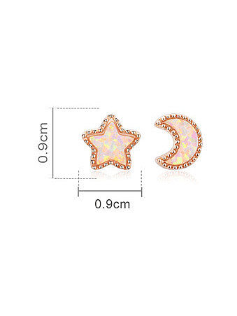 Boucles d'oreilles mignonnes étoile lune asymétrique en argent sterling 925 avec strass