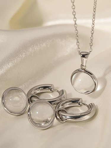 Zierliche Kugel-Ohrring- und Halsketten-Set aus Edelstahl-Glassteinen